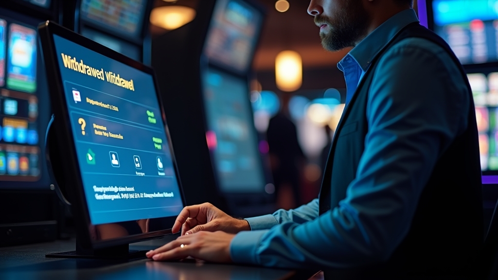 Schermata di prelievo in cassa con luci da casinò e stato della richiesta