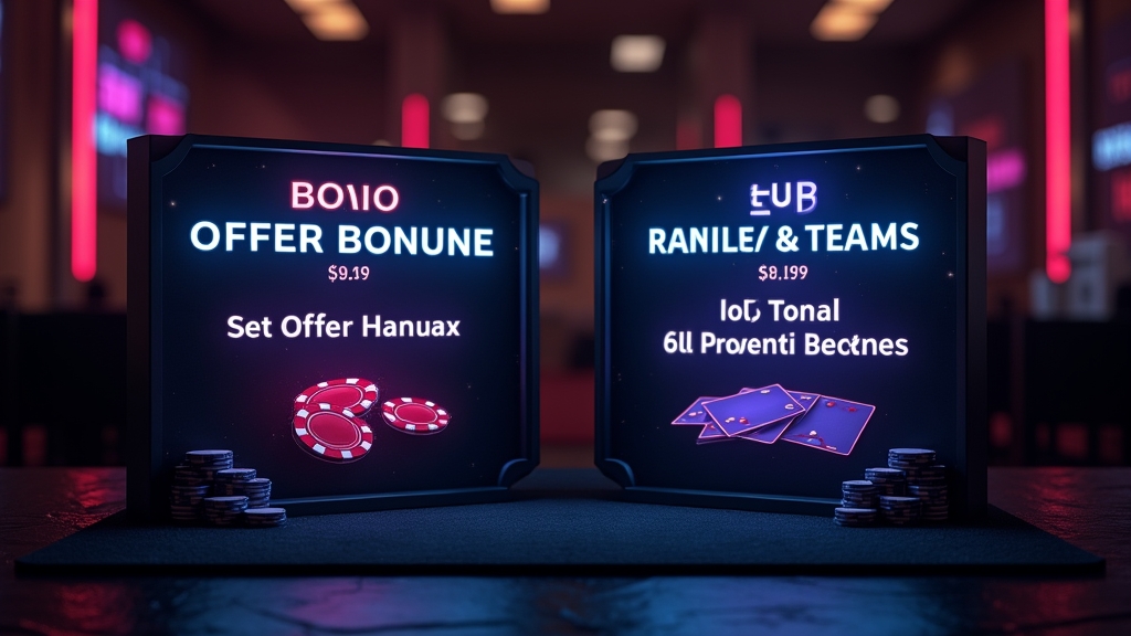 Due pannelli di promozioni e bonus in un ambiente da casinò